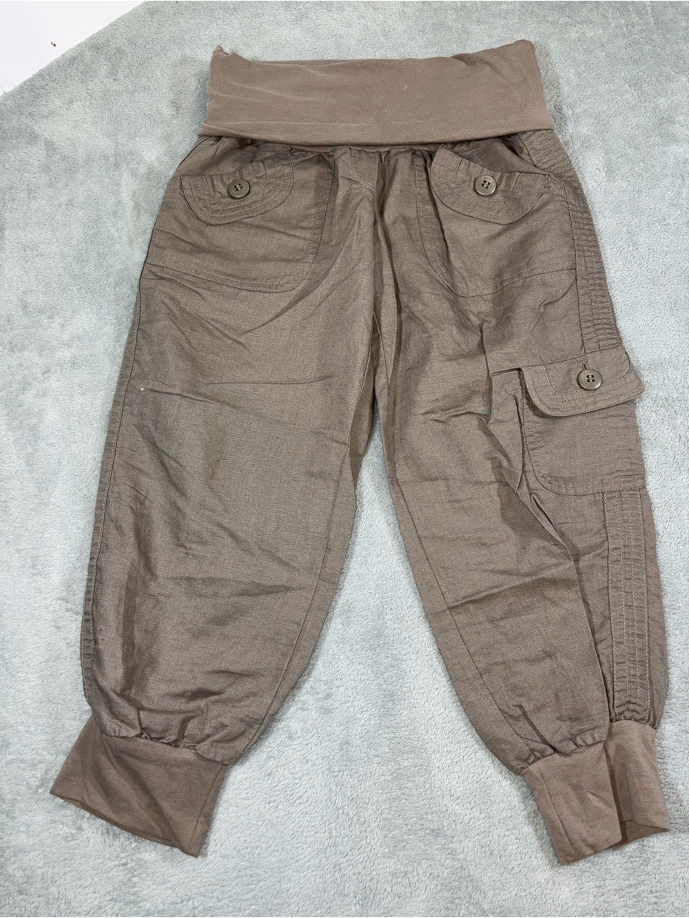 MNG Casual Sports Maternity Cargo Jogger Pants Tan Beige XS
